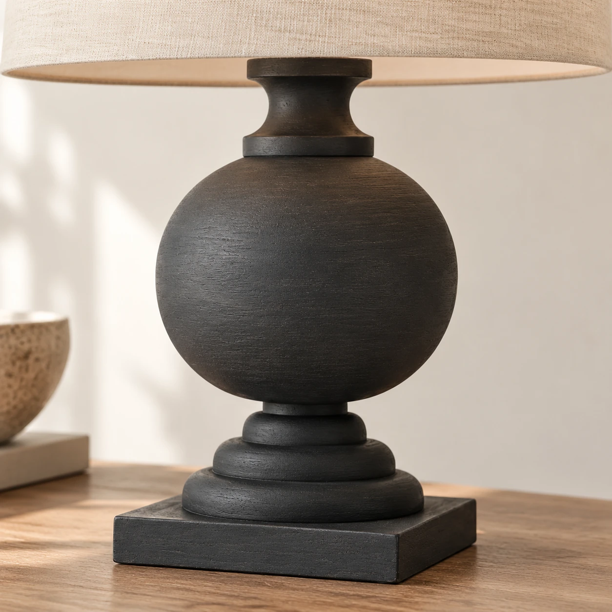 Mara Rustic Turned Wood Table Lamp — 07 detail black wood