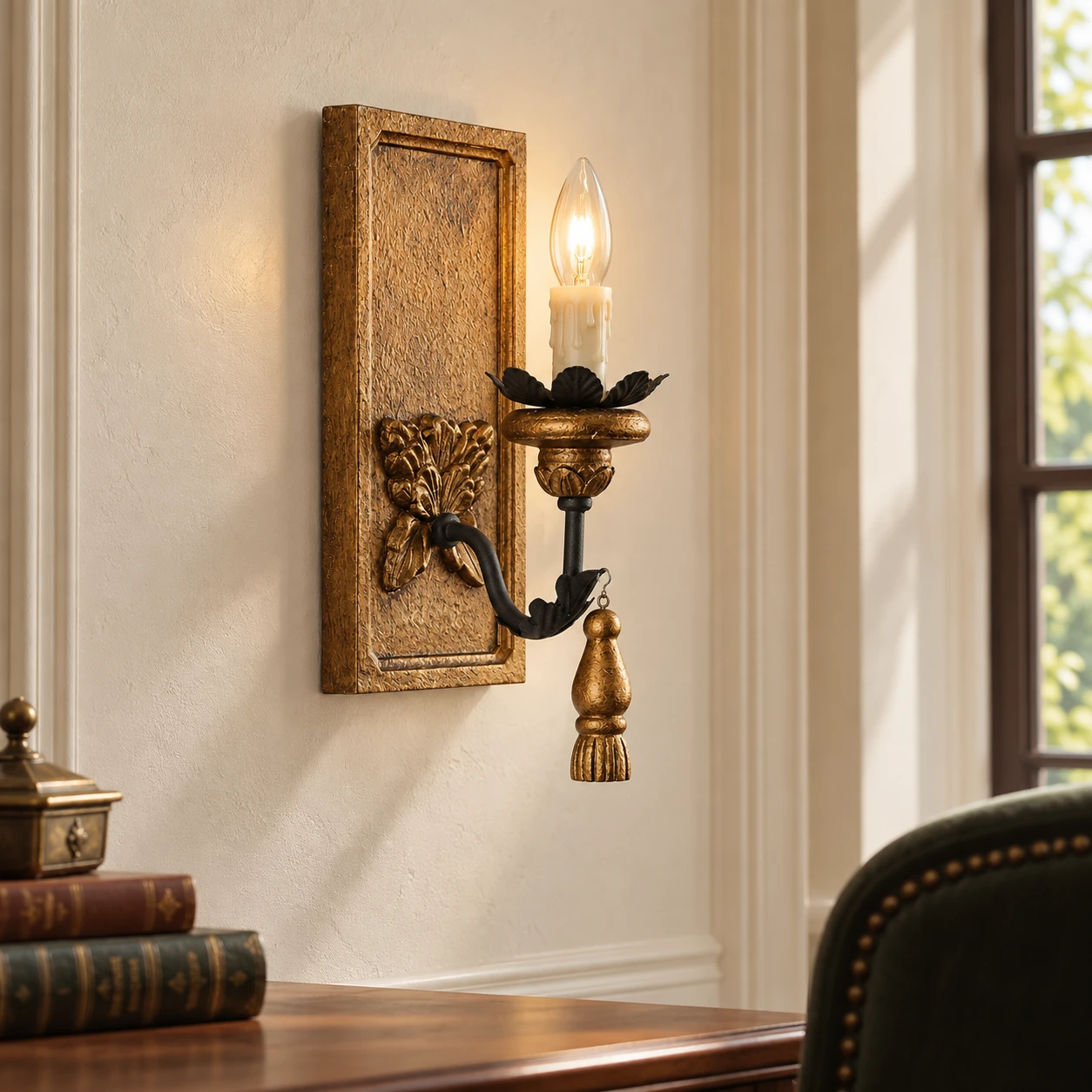 Elena Vintage Carved Wood Wall Sconce — 01 core scene
