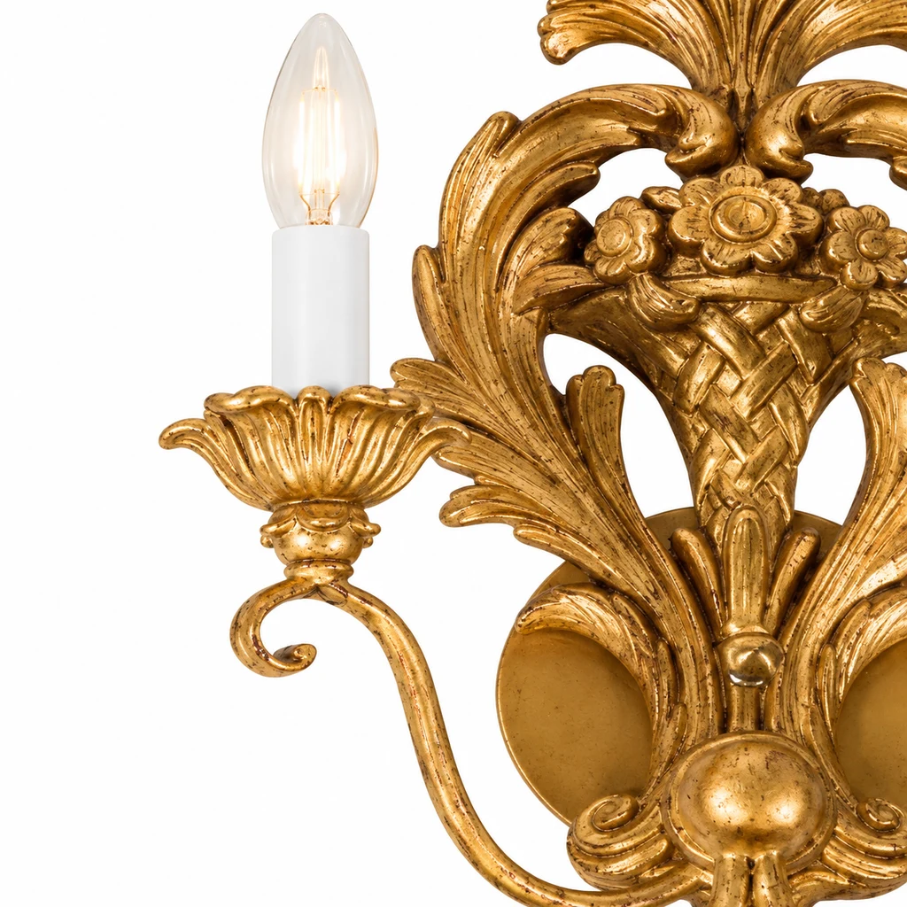Detail of the curved arm, candle cup and E14 candle position