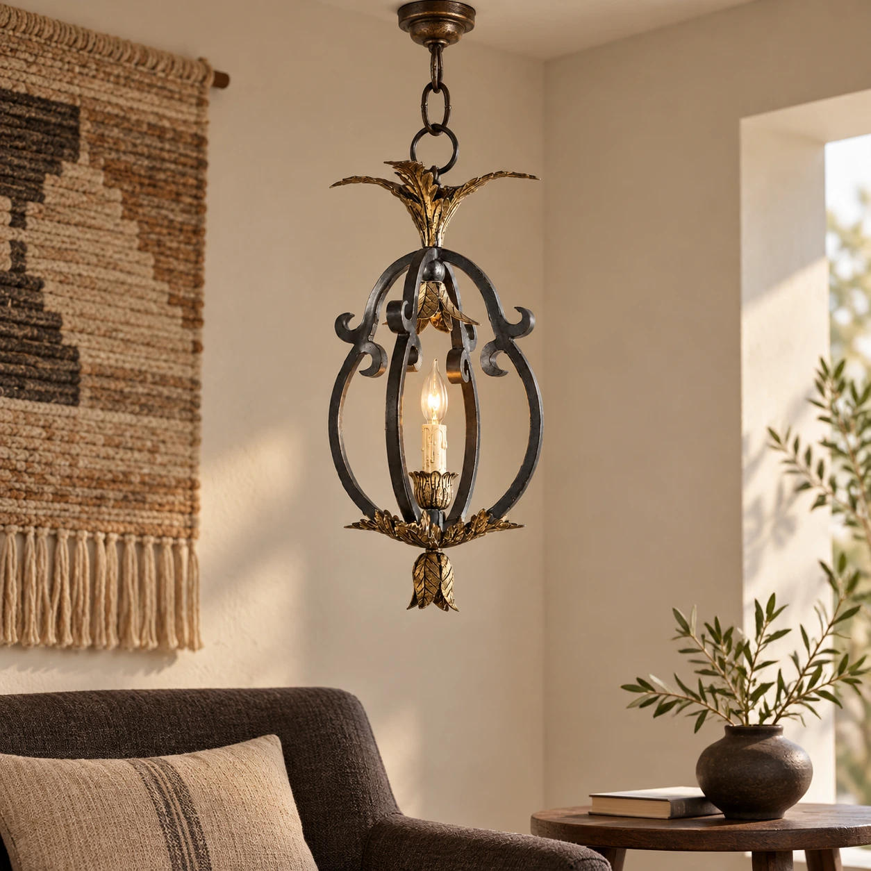 Nora Vintage Open-Cage Iron Pendant Light — 05 scene reading