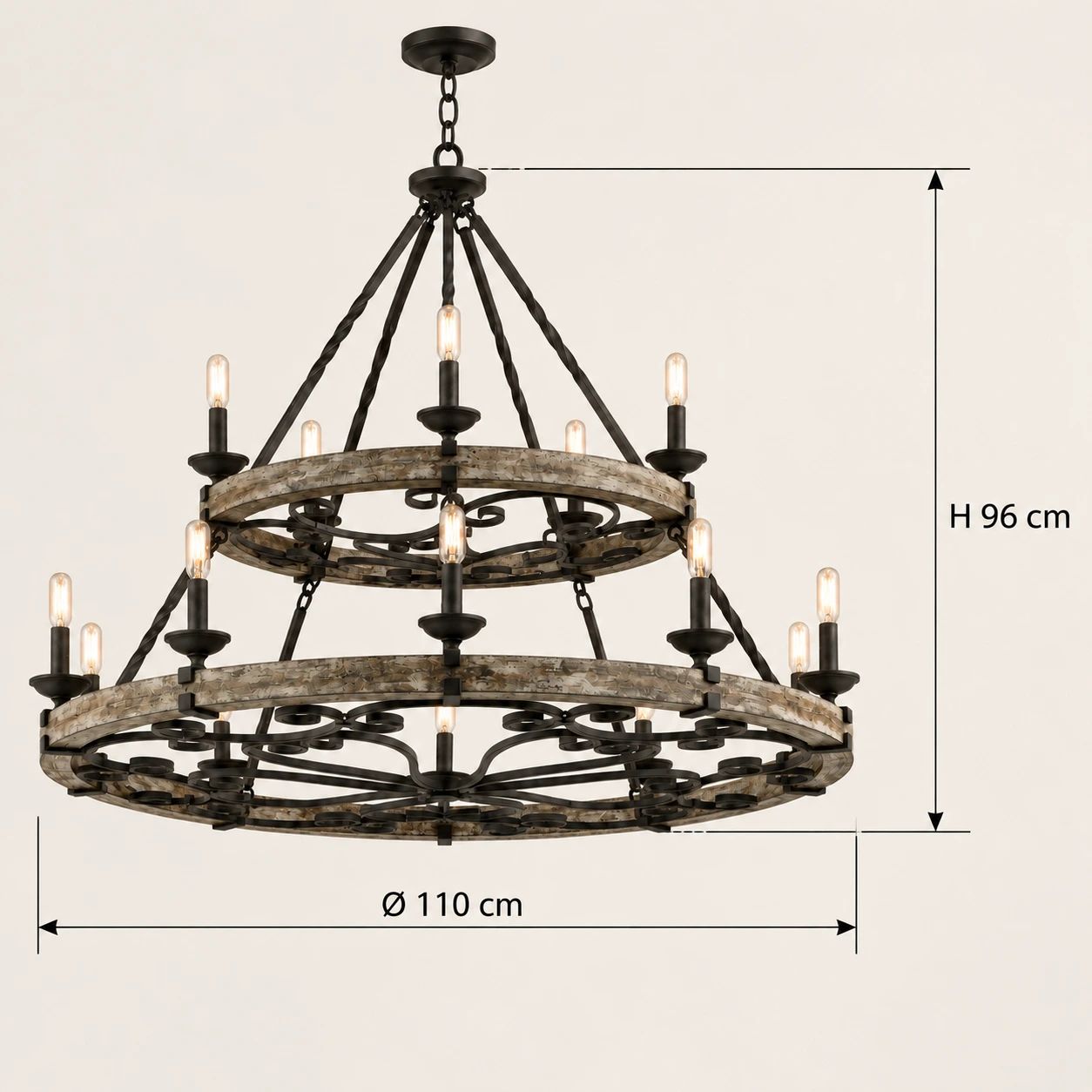Clara Rustic Wagon-Wheel Wood and Iron Chandelier, dimension 15 final candidate