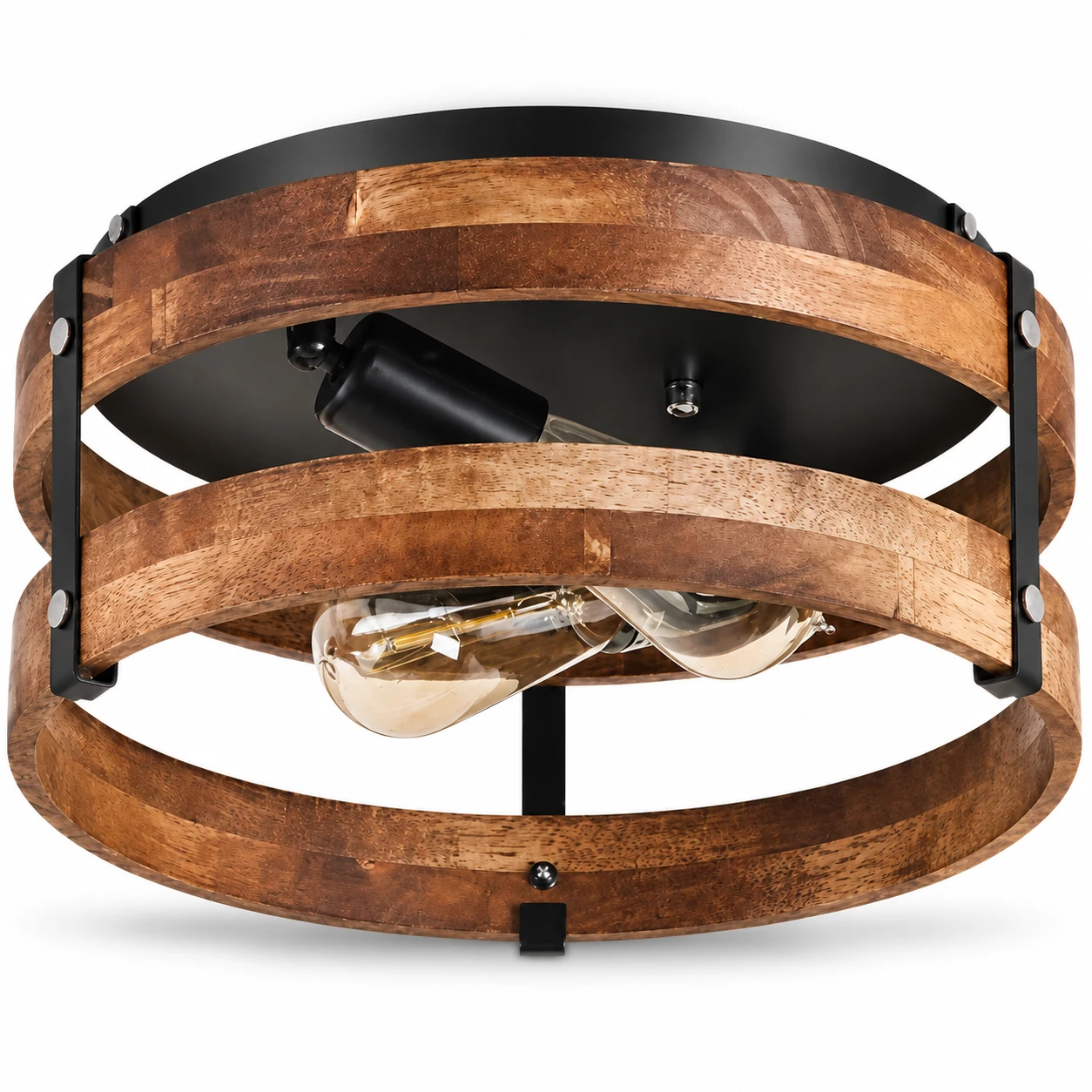 Antique wood round cage ceiling light on a white background
