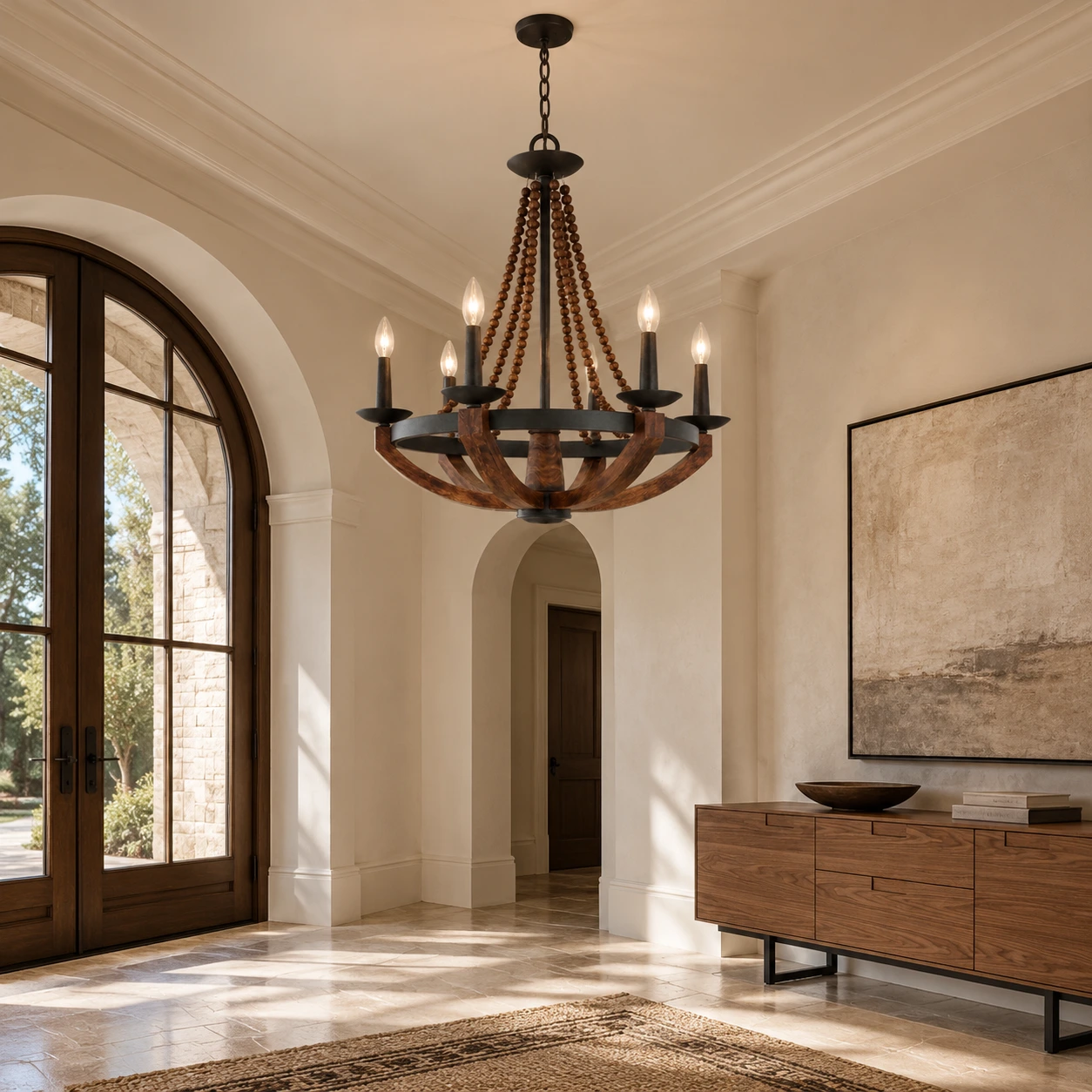 Walnut Six-Head Chandelier scene image