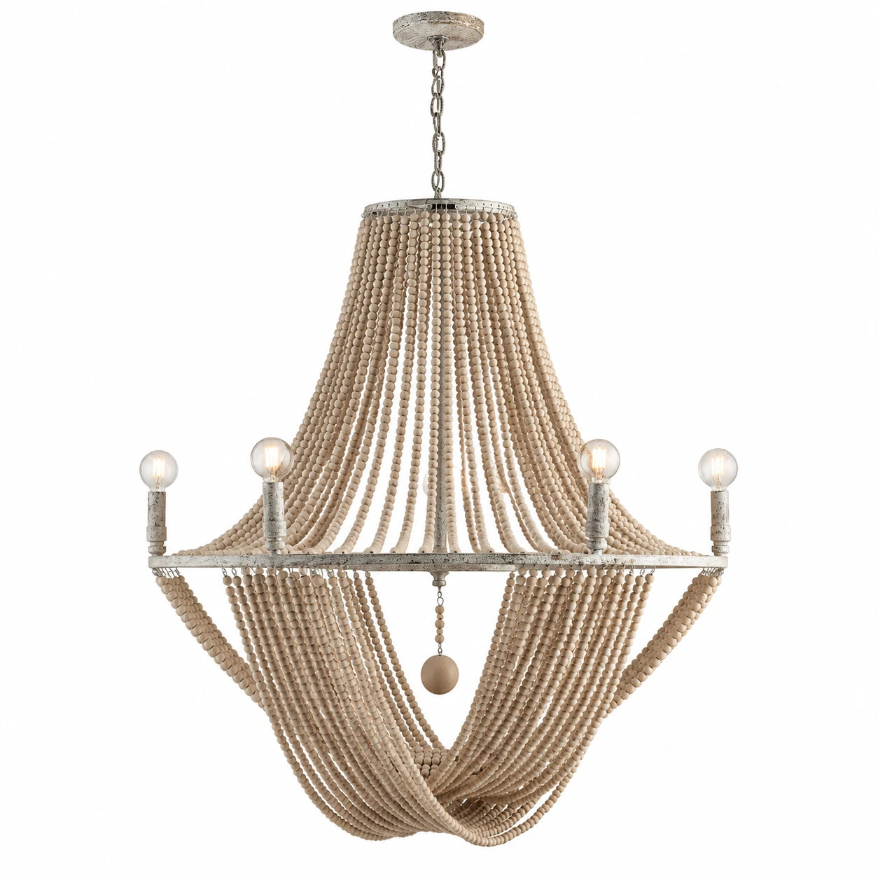Elena six-light wood bead chandelier on a white background