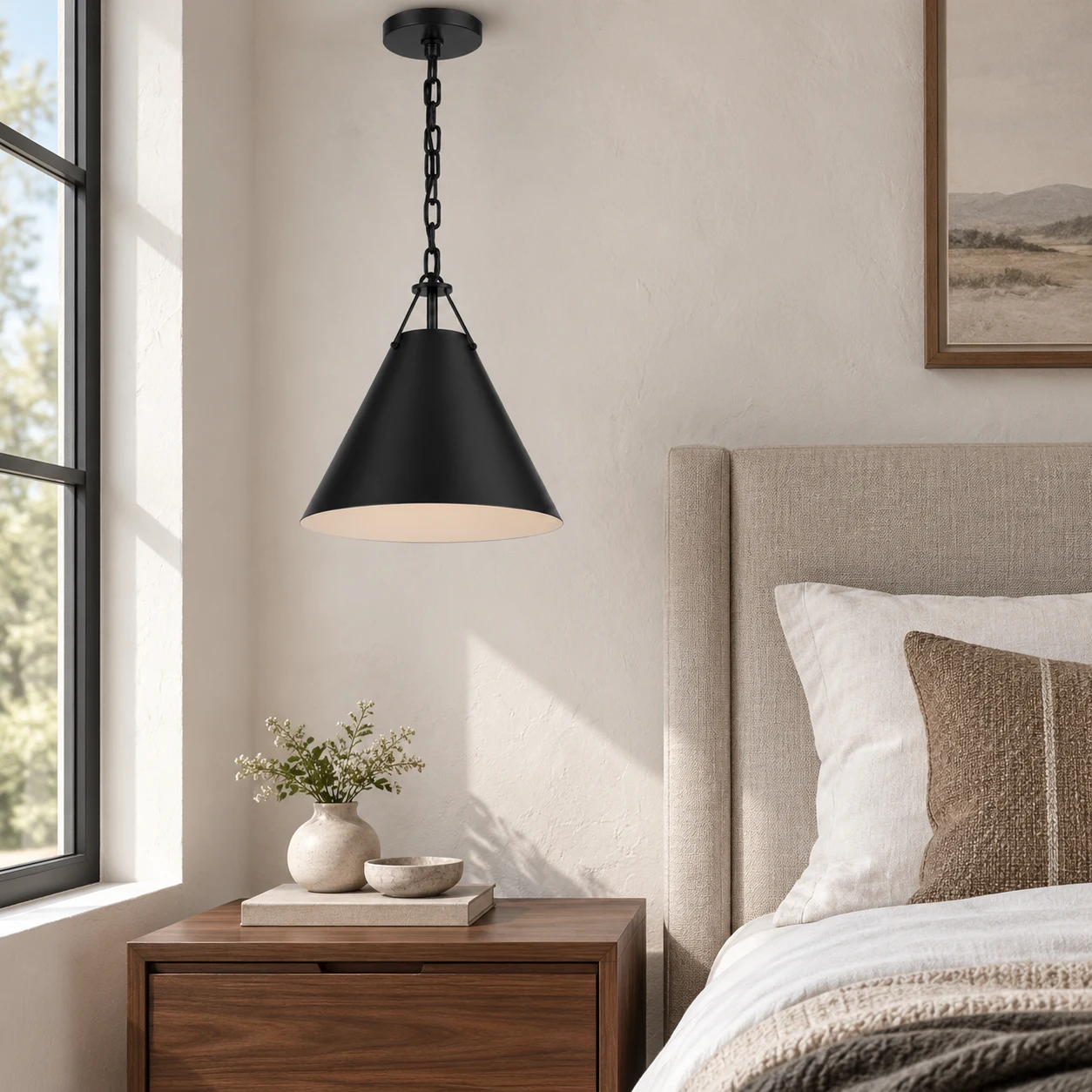 Elodie iron cone pendant light product image BDK-006-scene-02-bedside