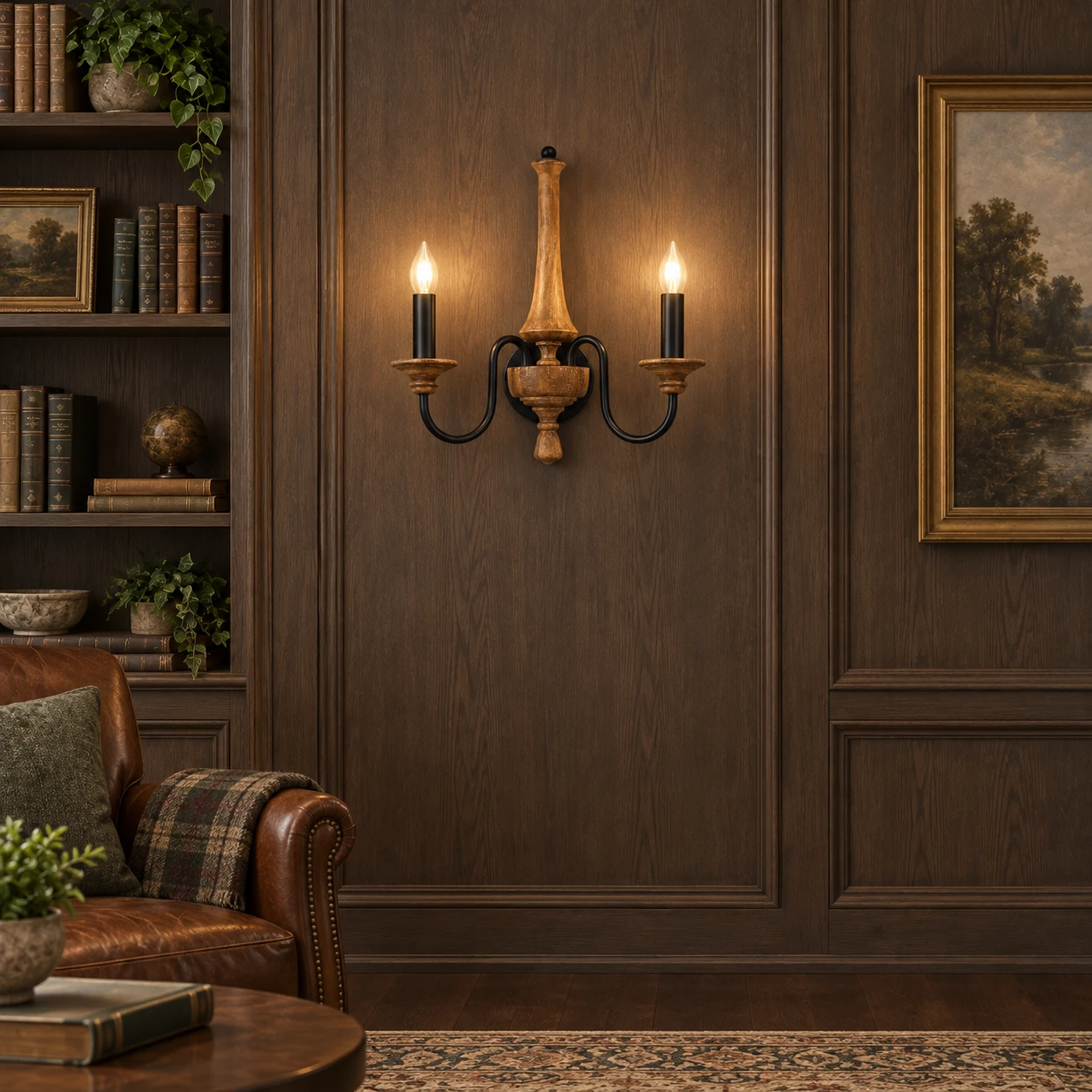 American vintage carved wood wall sconce product image BDK-085-02-scene-05