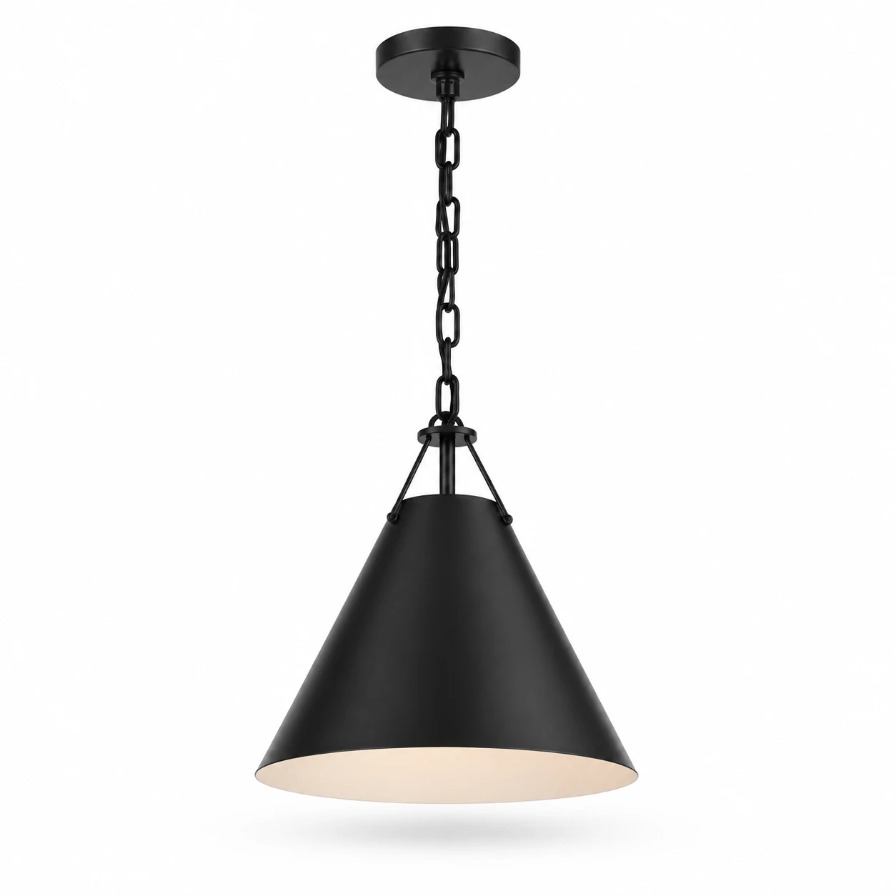 Elodie matte-black single-head iron cone pendant light on white