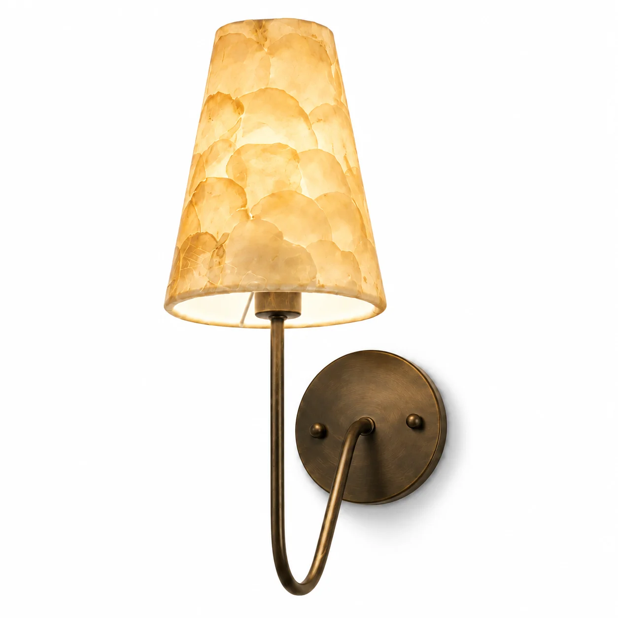 Evelyn vintage gold shell mosaic wall sconce on a white background
