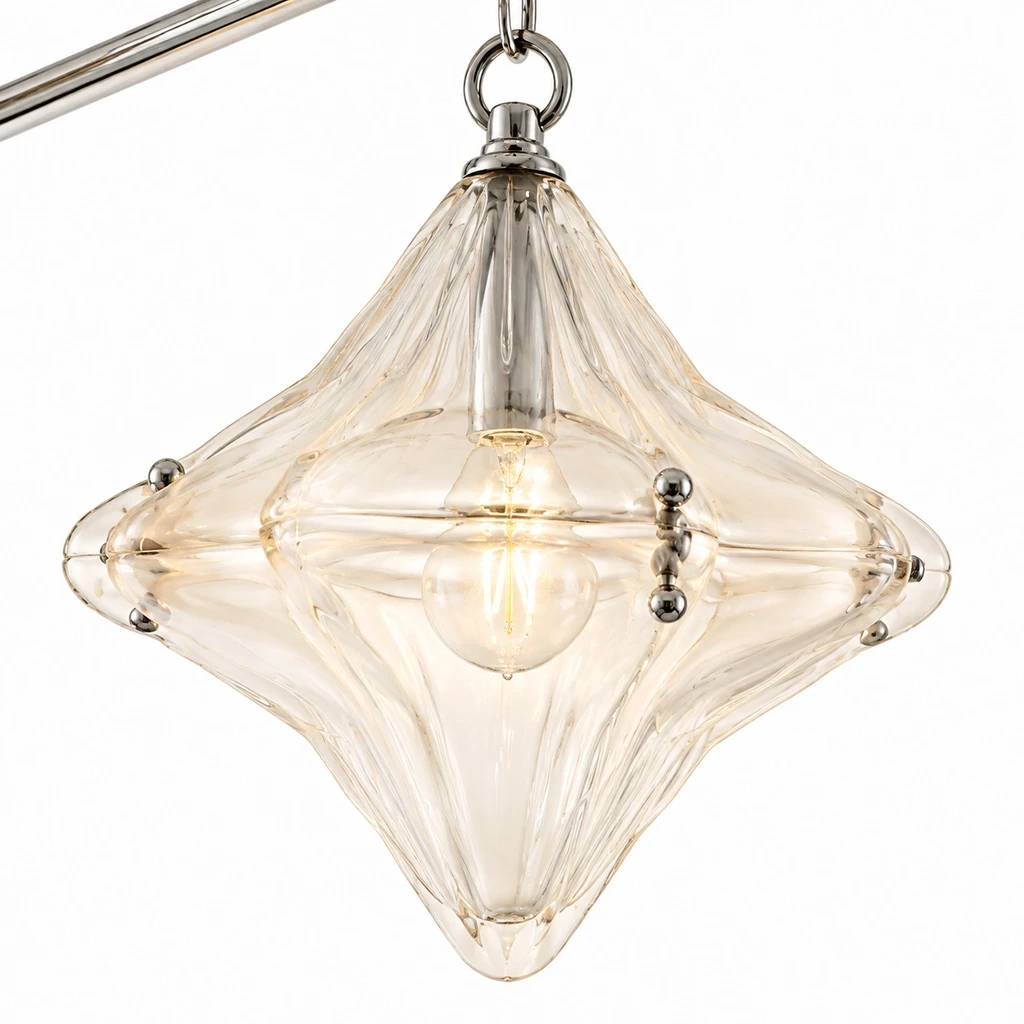 Close view of Lena Bauhaus Star Glass Alloy Chandelier star-shaped glass