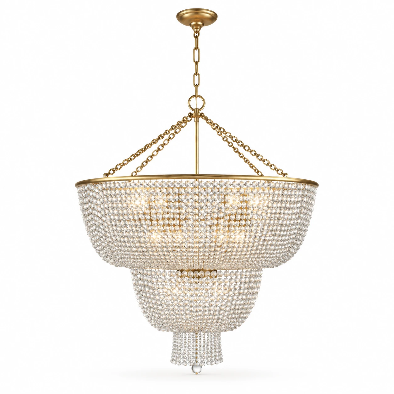 12-light clear bead chandelier in gold finish