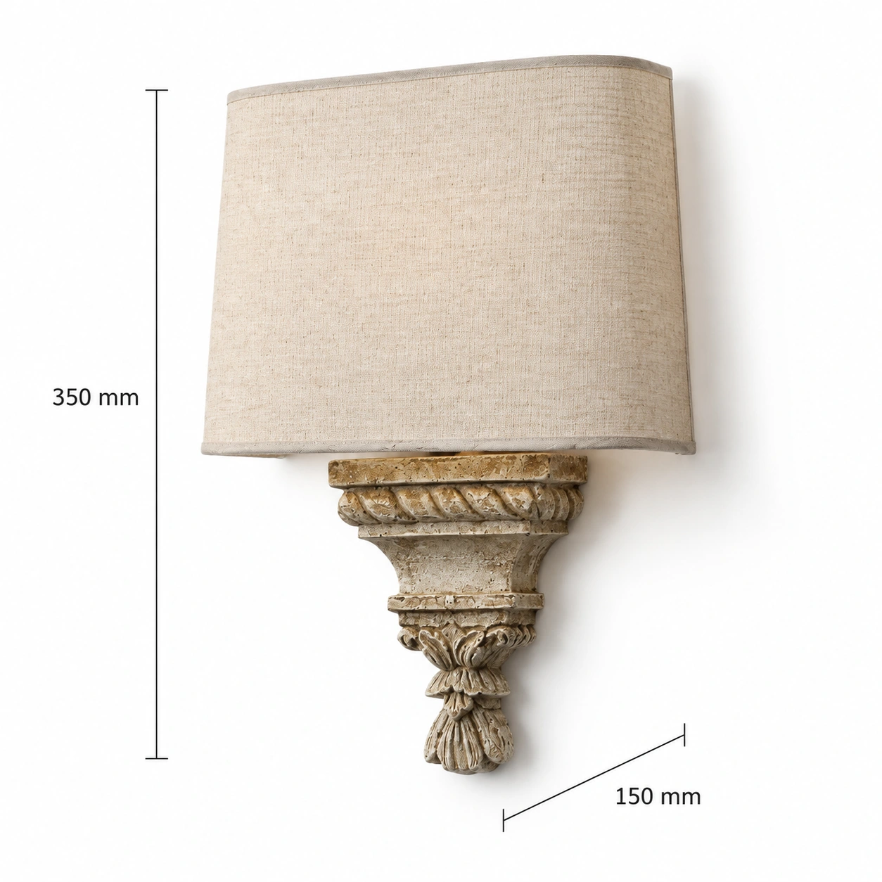Architectural Fragment wall light side dimensions: 150 mm deep and 350 mm high