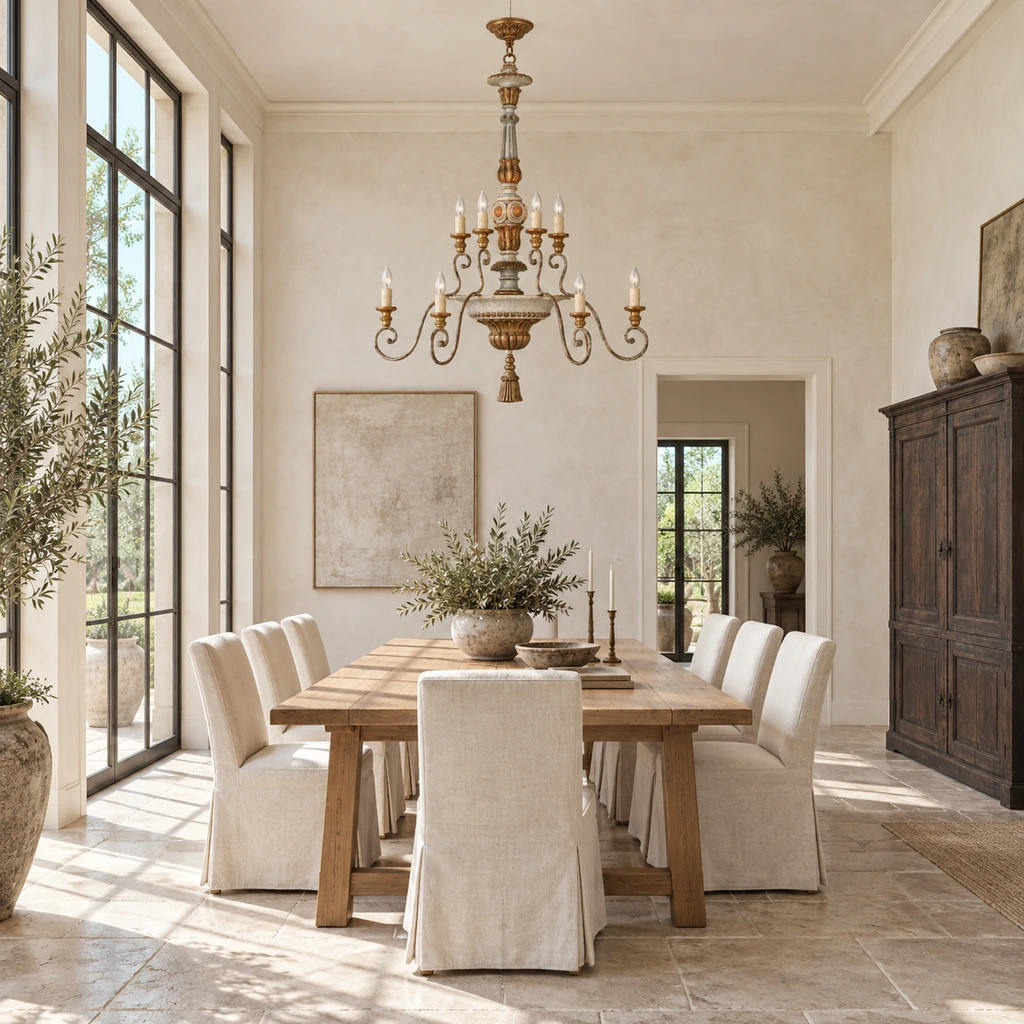 Aveline chandelier in a bright airy dining room