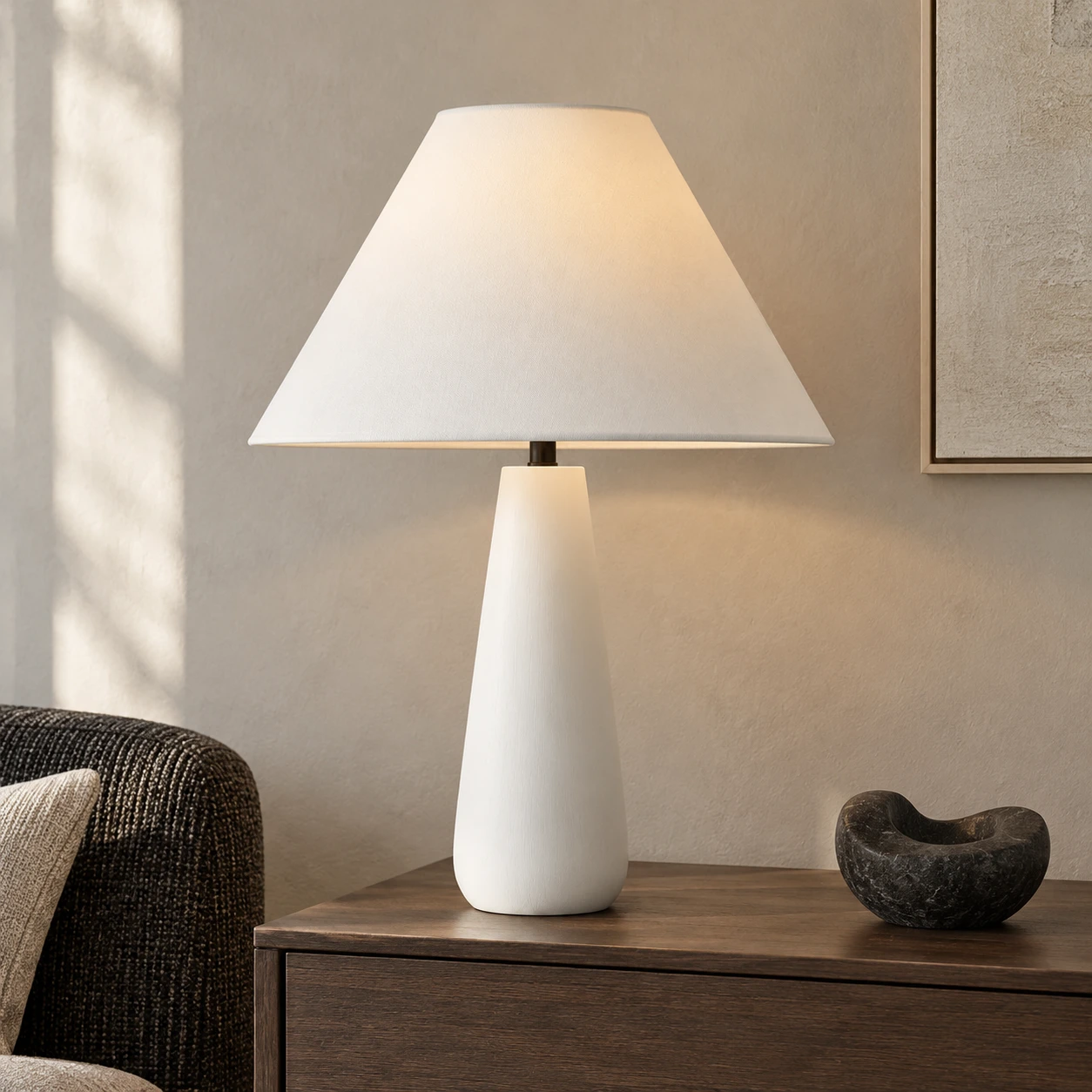 Elena Rustic Tapered Wood Floor and Table Lamp — 08 scene white table
