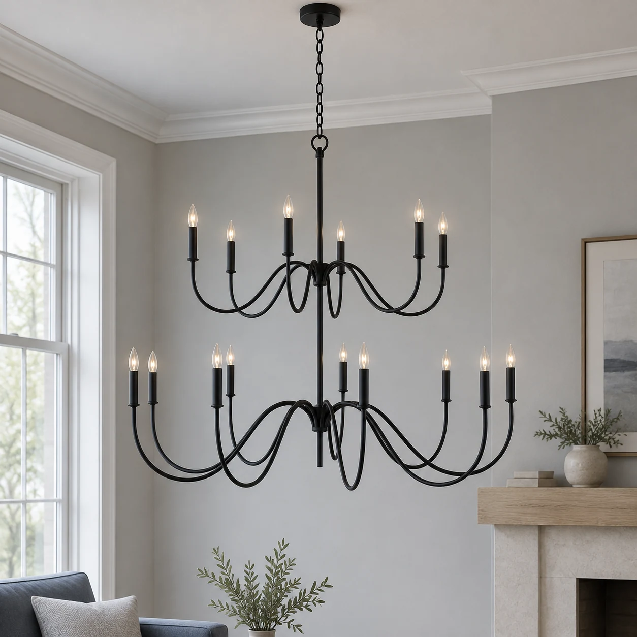 Mara Vintage Curved-Arm Iron Chandelier, scene 15 high room v2