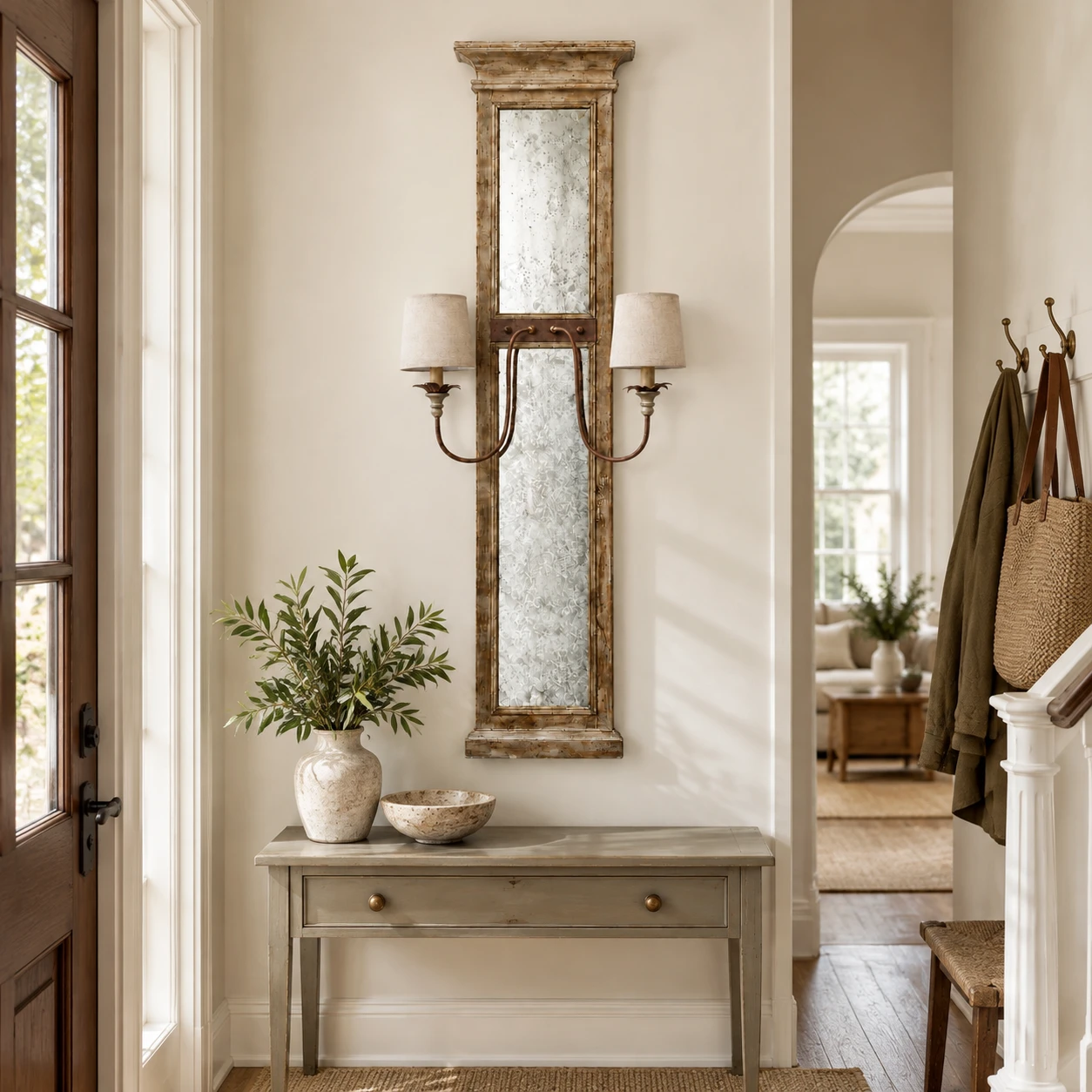 Marlow wall sconce installed above an entry console