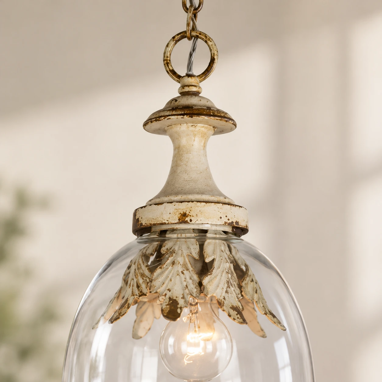 Avery Rustic Bell-Shade Iron Pendant Light — Distressed iron cap and chain detail