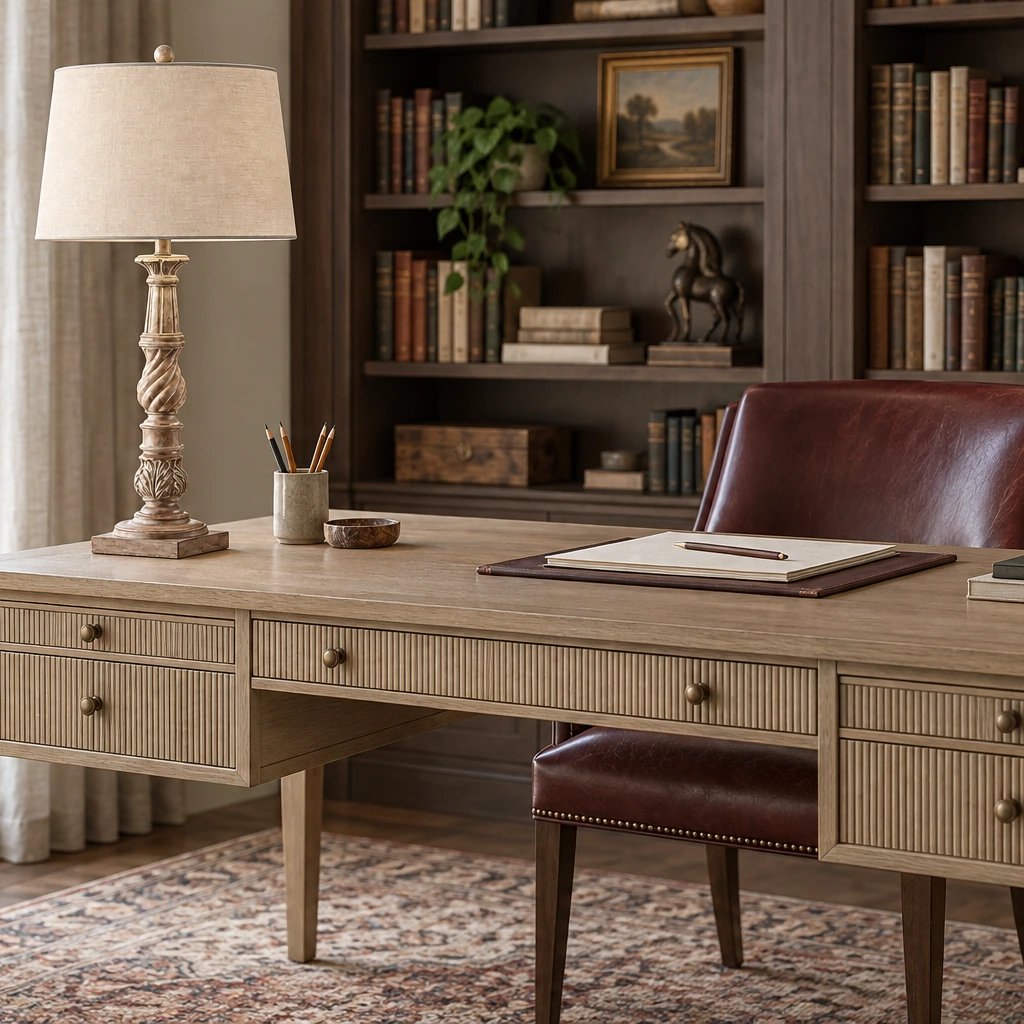 Elowen vintage table lamp on a writing desk