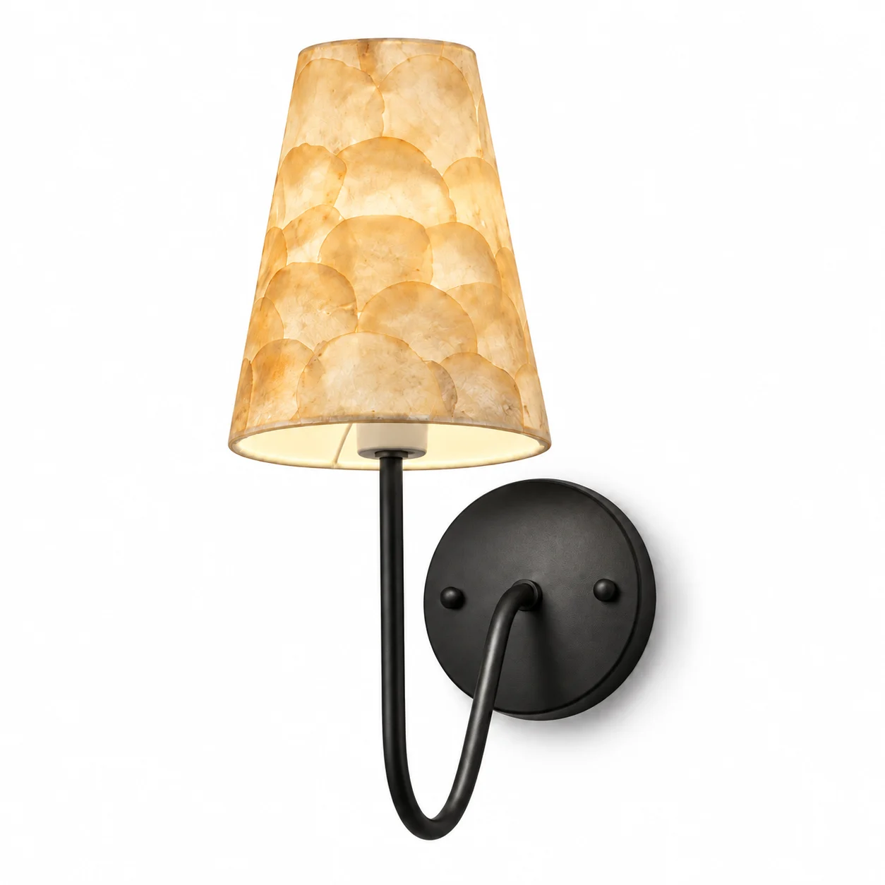 Evelyn matte black shell mosaic wall sconce on a white background