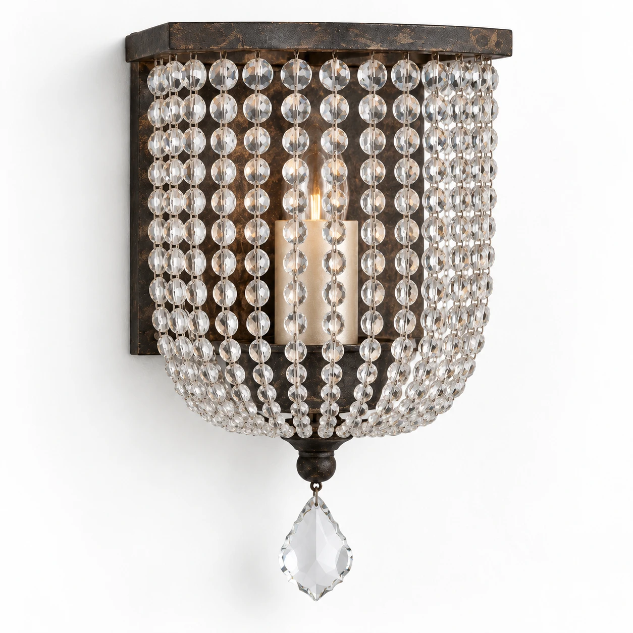 Elara Rustic Beaded Drop Iron Wall Sconce — Crystal bead and iron detail