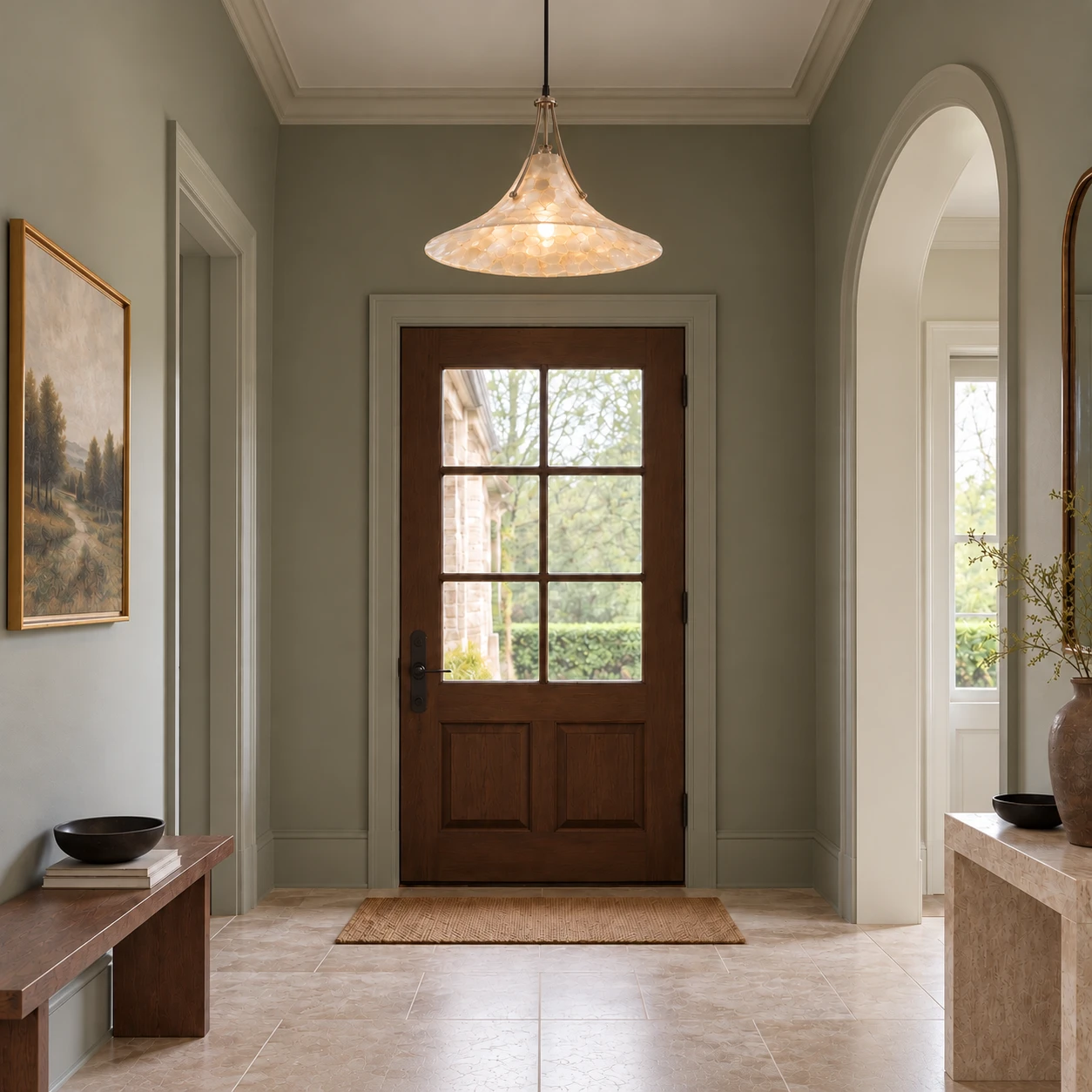 Maeve shell pendant in a residential entry
