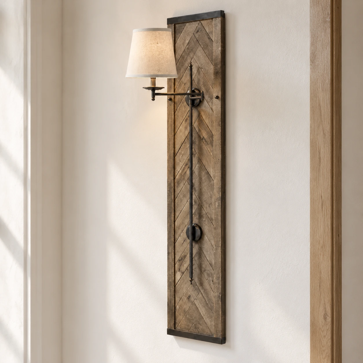 Mara Vintage Chevron Wood Wall Sconce — 05 scene passage