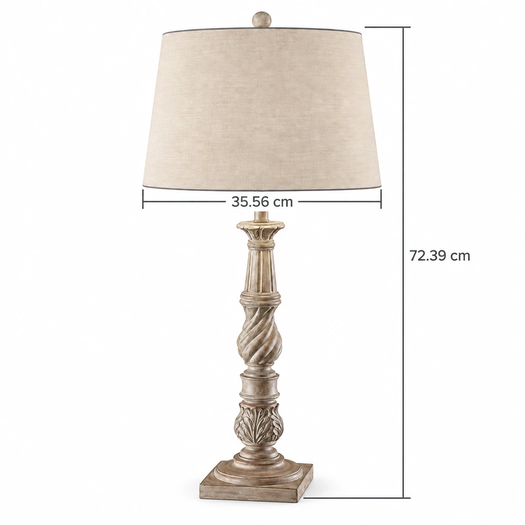 Elowen table lamp dimensions: 35.56 cm wide and 72.39 cm high