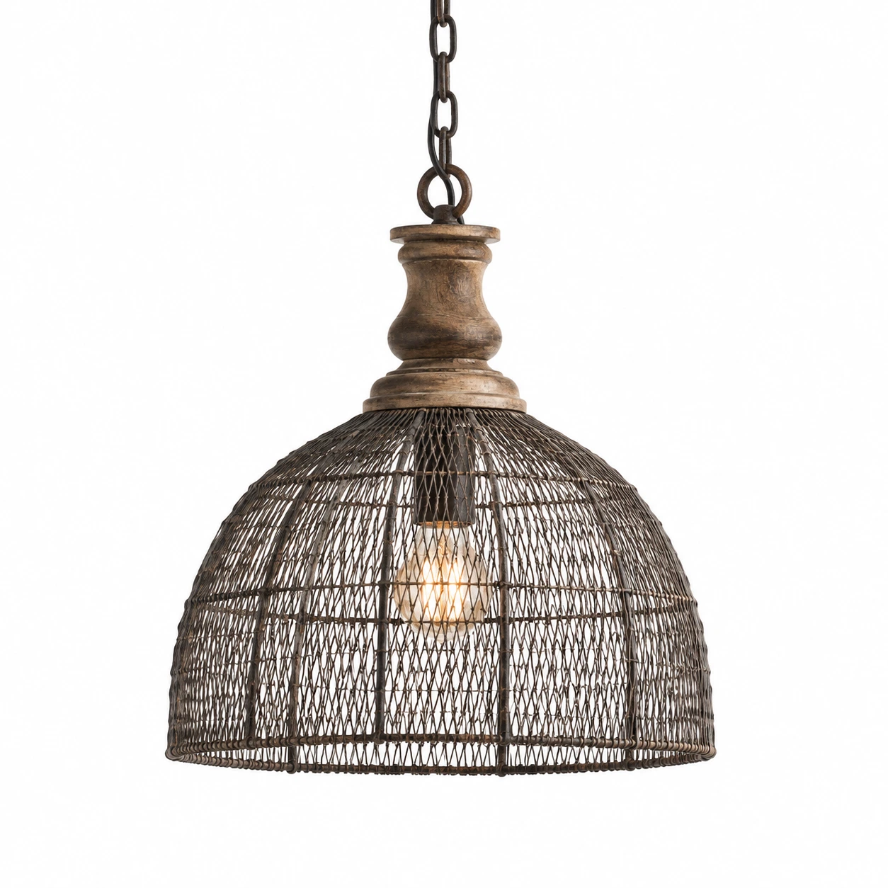 Clara Rustic Vintage Mesh Wood-and-Iron Pendant Light — 04 identity angle