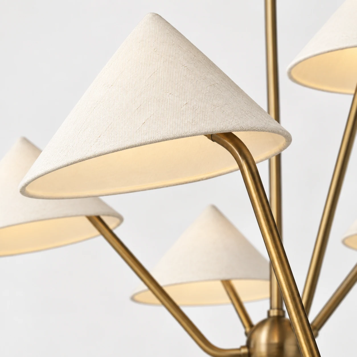 Five-light fabric shade pendant, shade and metal detail