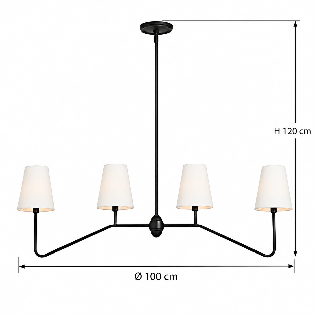 Four-light linear chandelier White Shades gallery dimension