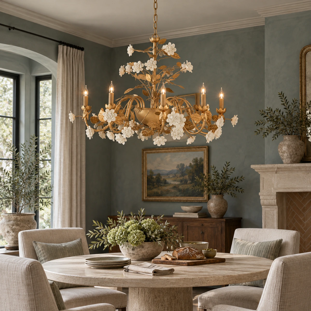 Elara floral ceramic chandelier in a boutique lounge