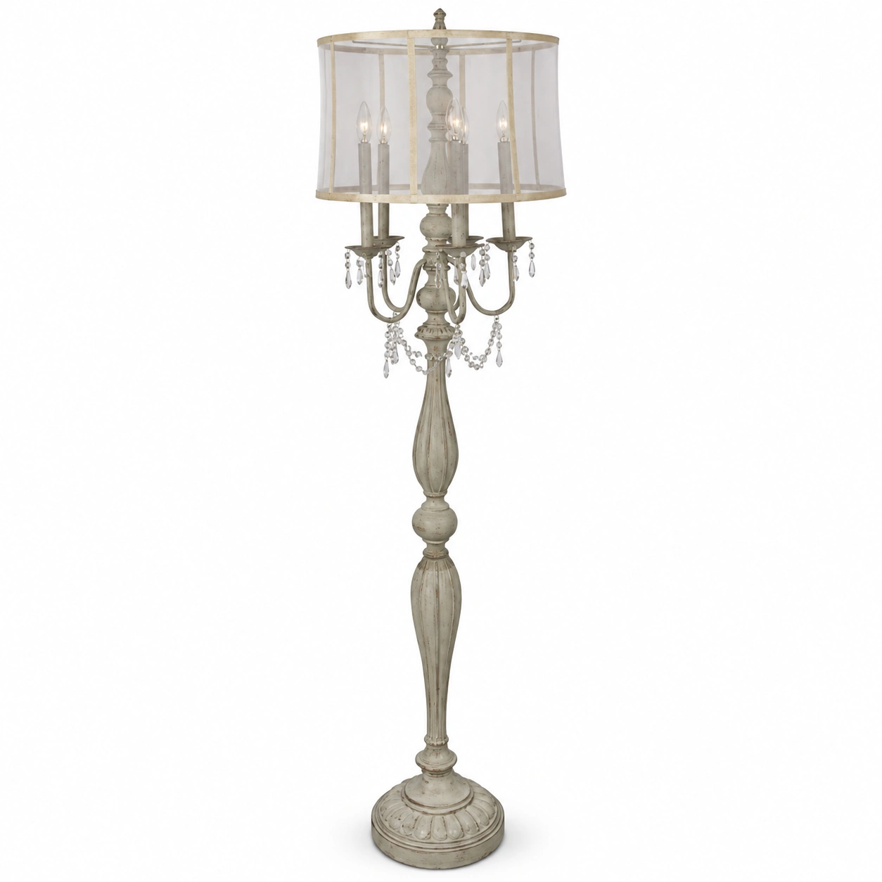 Aurelia carved wood and crystal floor lamp on white