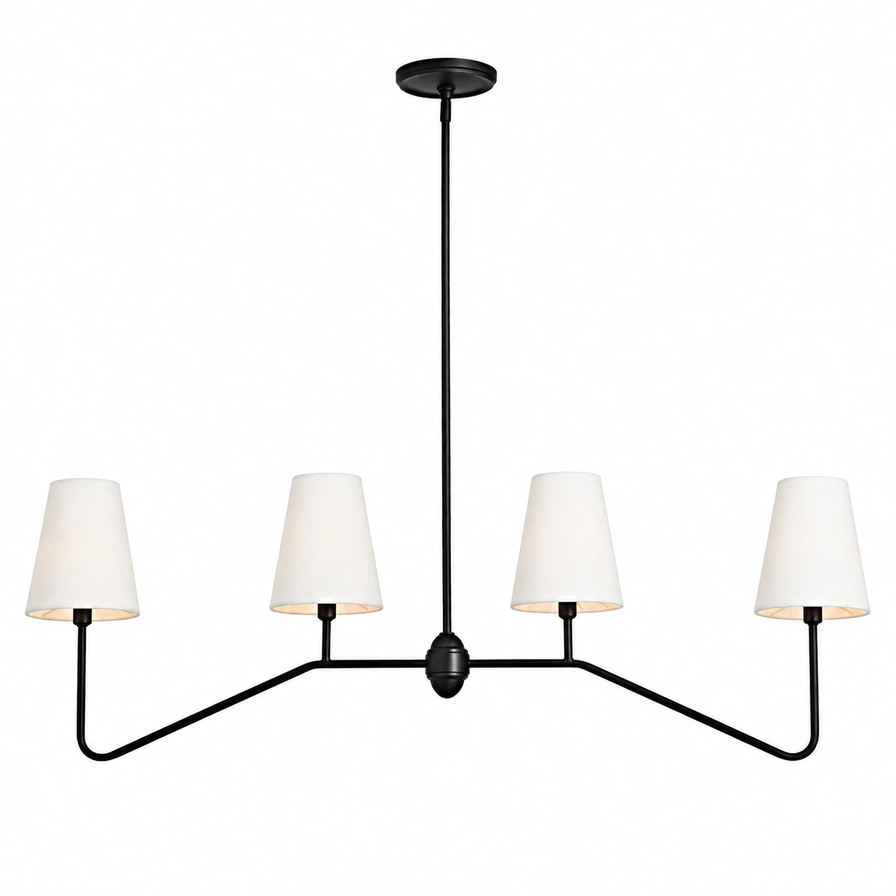 Four-light linear chandelier White Shades sku white background