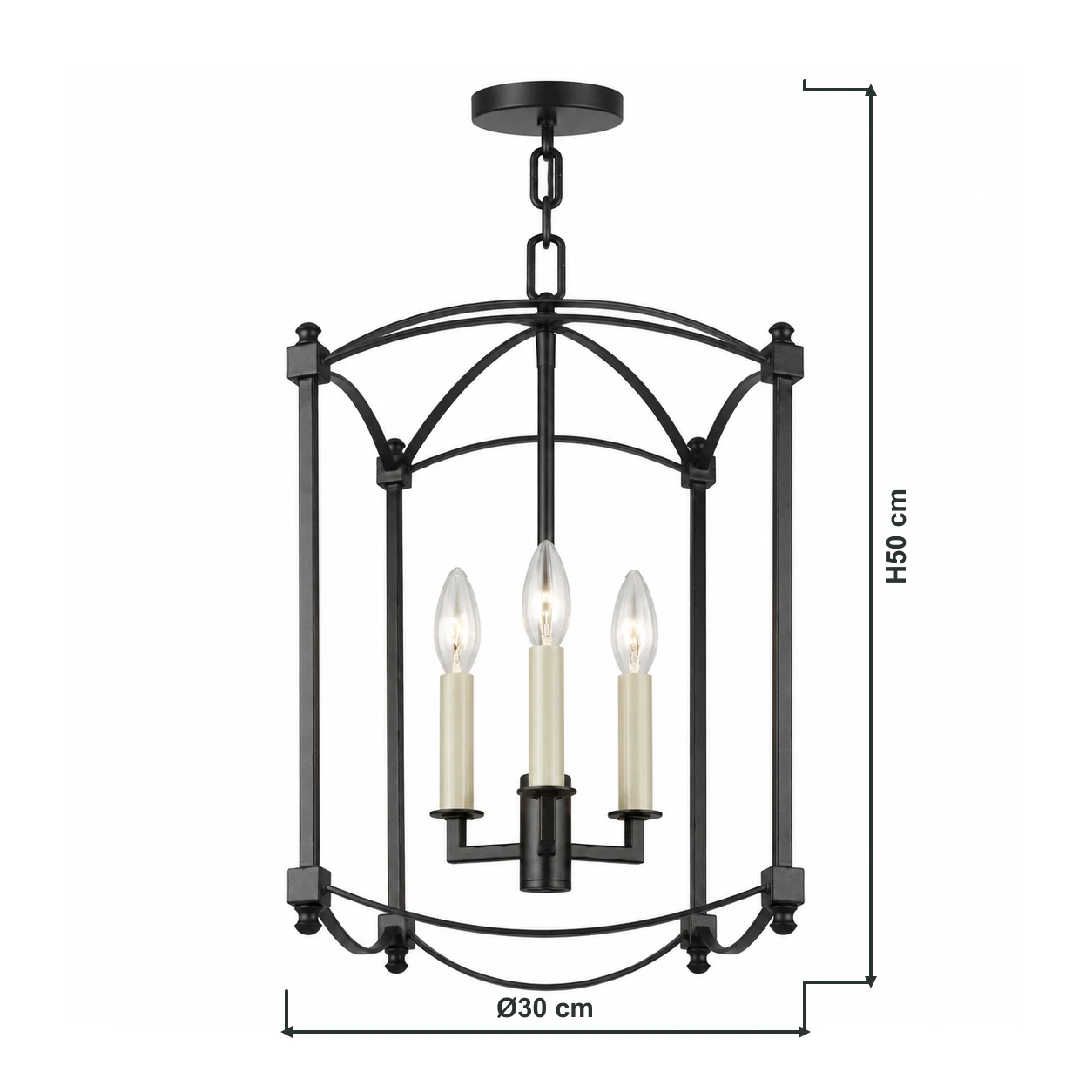 Mabel simple birdcage iron chandelier dimensions: 30 cm diameter and 50 cm height