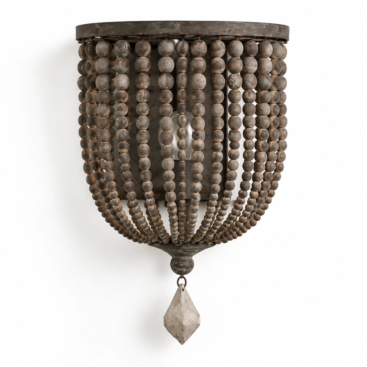 Elara Rustic Beaded Drop Iron Wall Sconce — Wood bead wall sconce product view