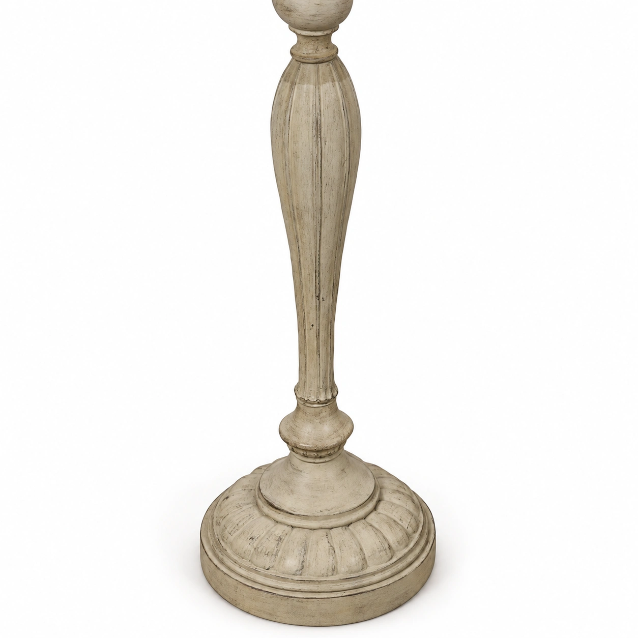 Carved wood floor lamp base and foot switch detail