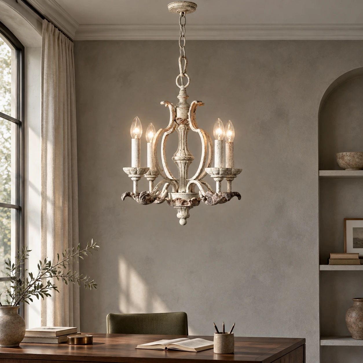 Vintage Distressed Four-Light Chandelier scene