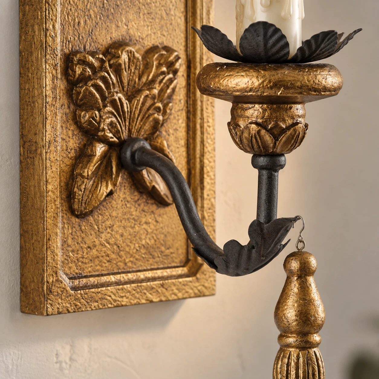 Elena Vintage Carved Wood Wall Sconce — 07 detail arm