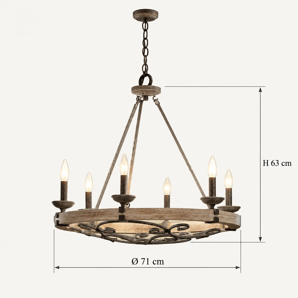 Clara Rustic Wagon-Wheel Wood and Iron Chandelier, dimension 6 v2