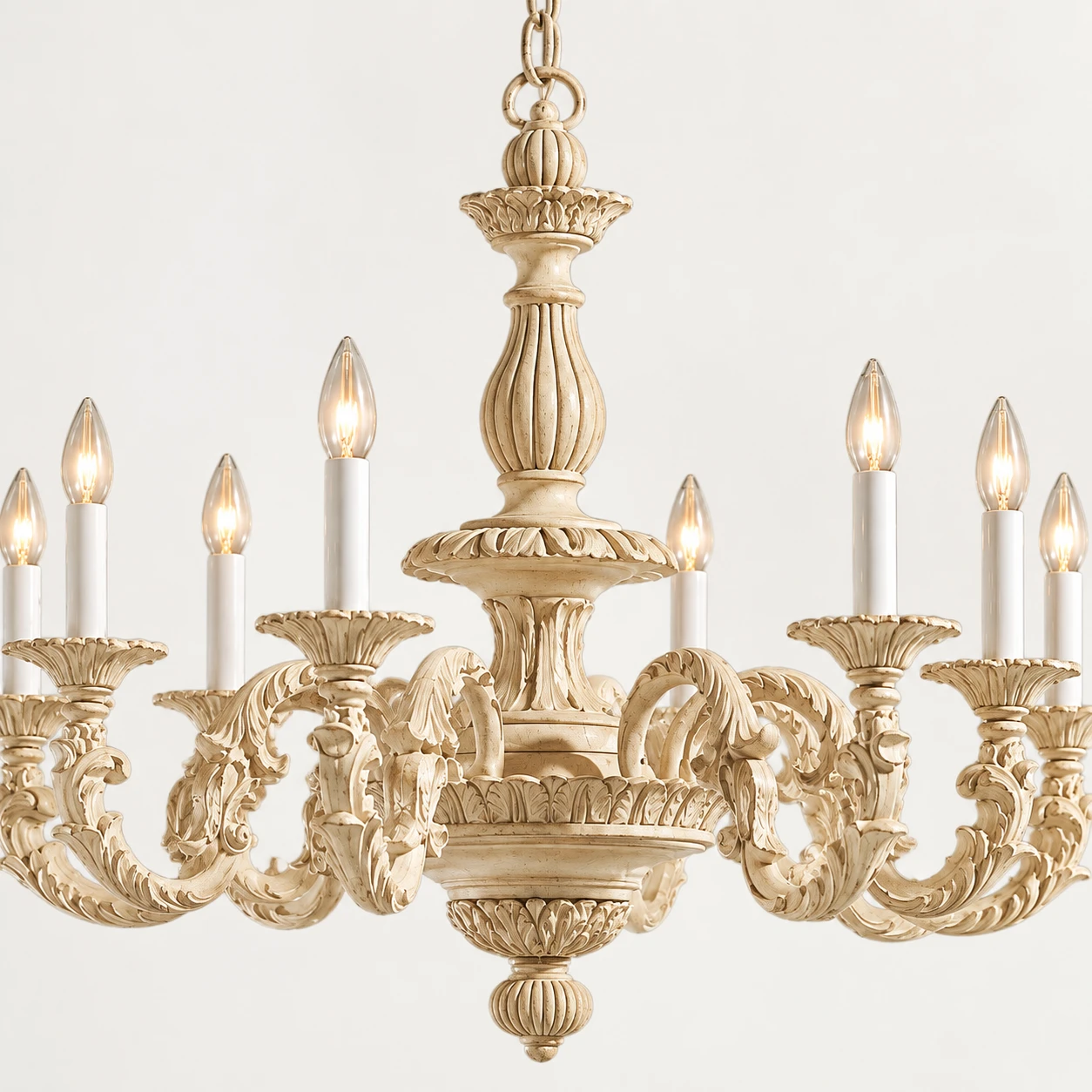 Detail · Fluted spindle and carved hub