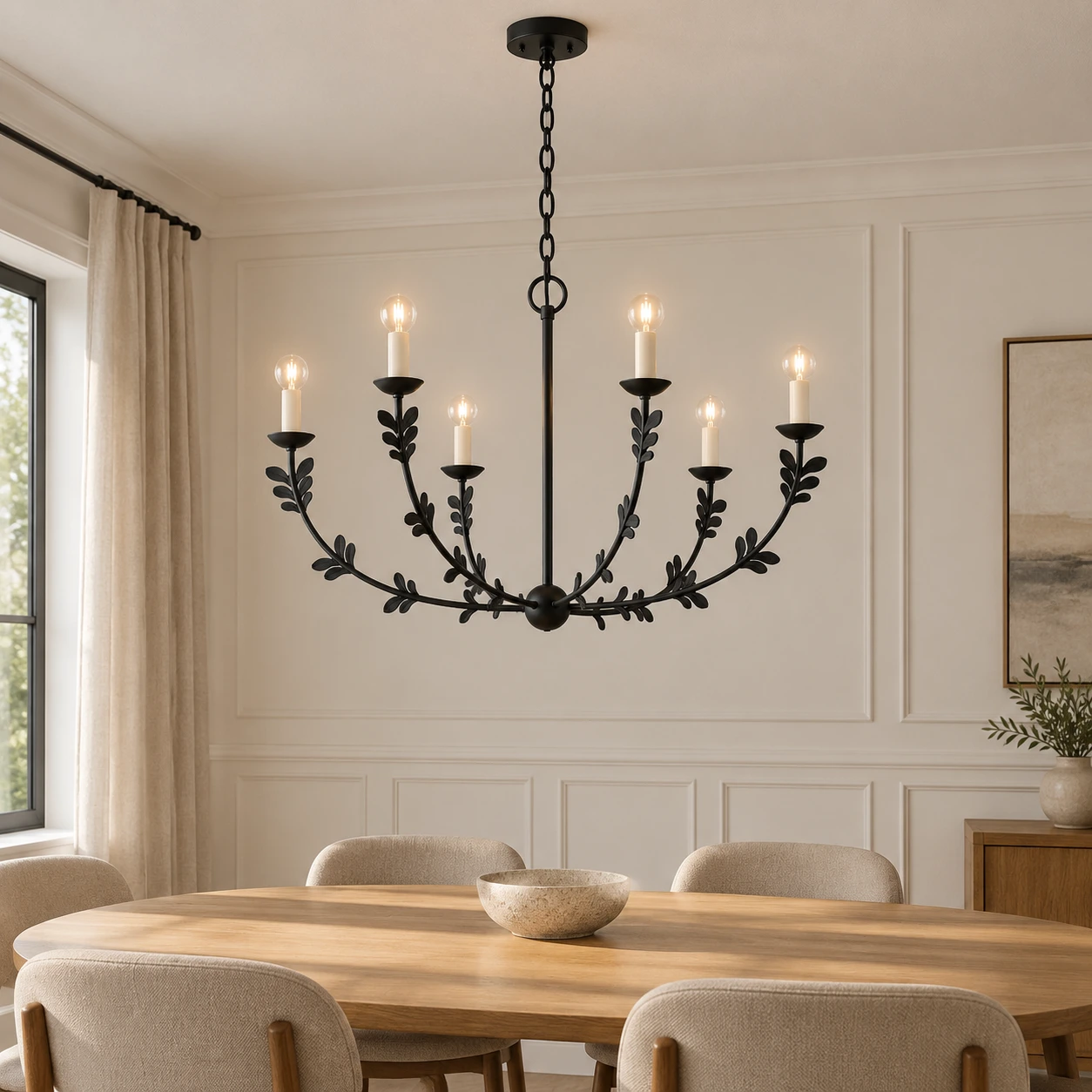 Mira Vintage Leaf-Branch Iron Chandelier — 02 scene black