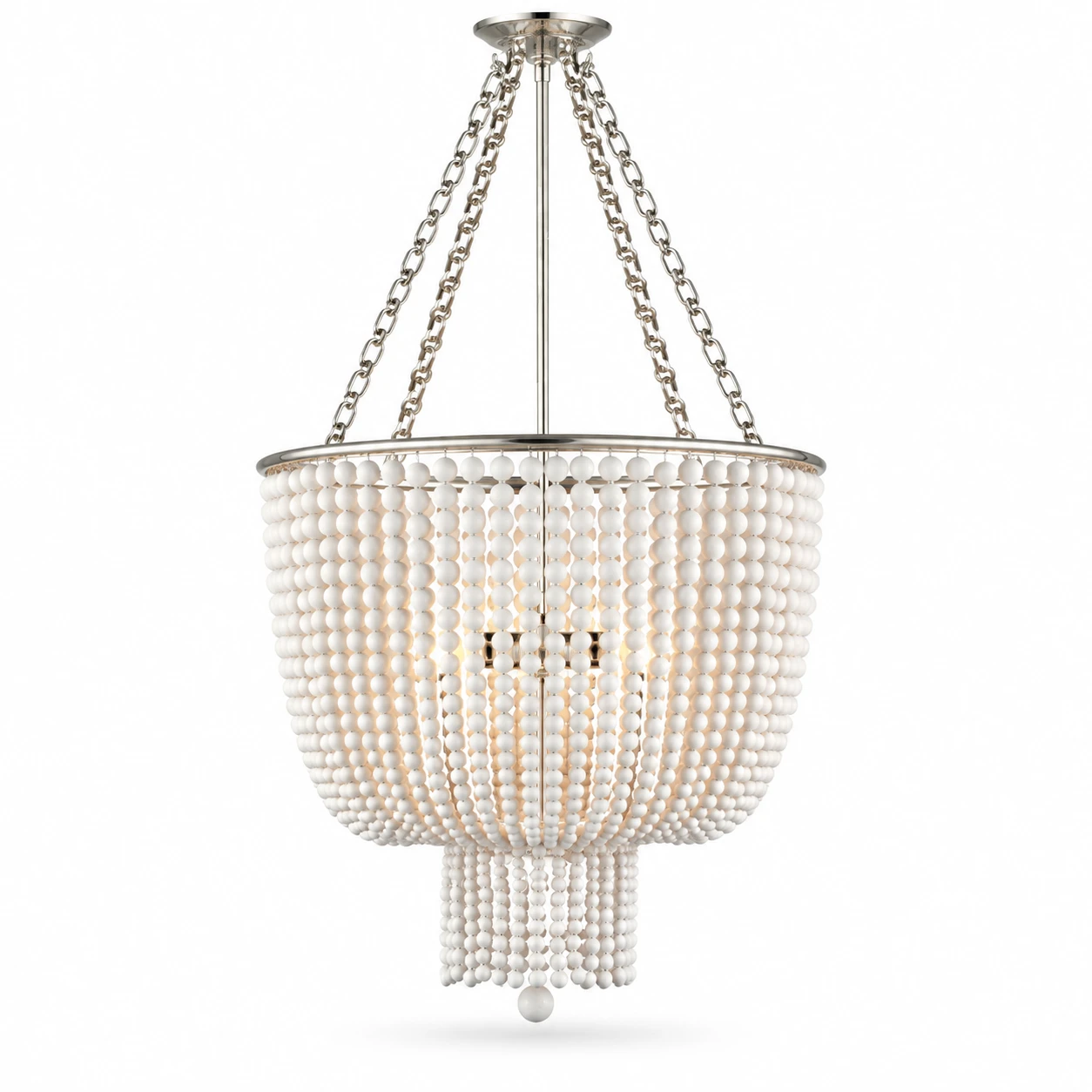 4-light wood bead chandelier in silver finish