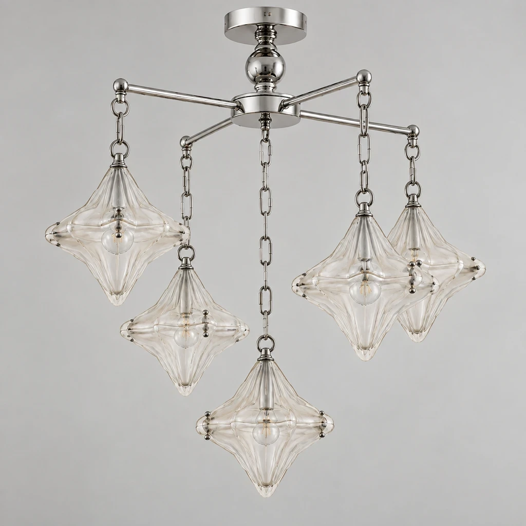 Lena Bauhaus Star Glass Alloy Chandelier switched off in a neutral studio