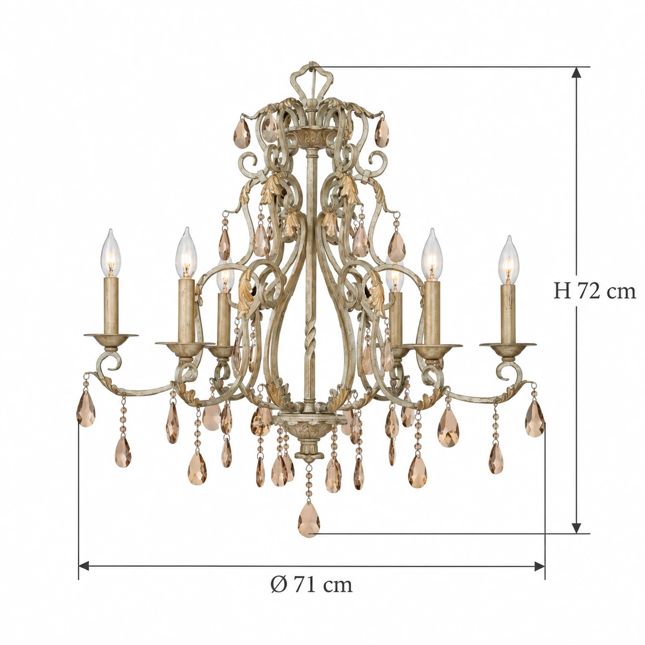 Eliza six-light chandelier diameter 71 cm and height 72 cm