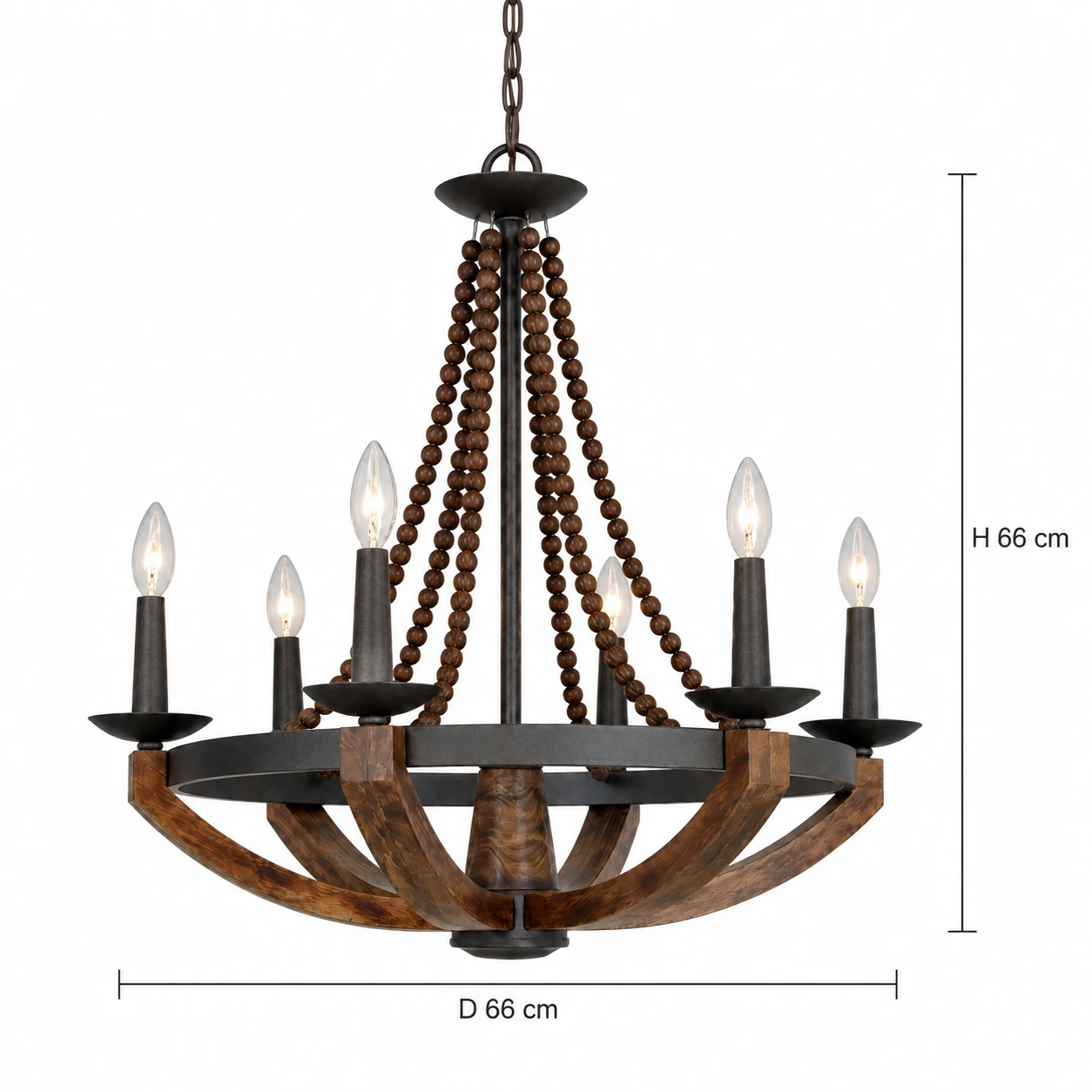 Walnut Six-Head Chandelier gallery dimension image