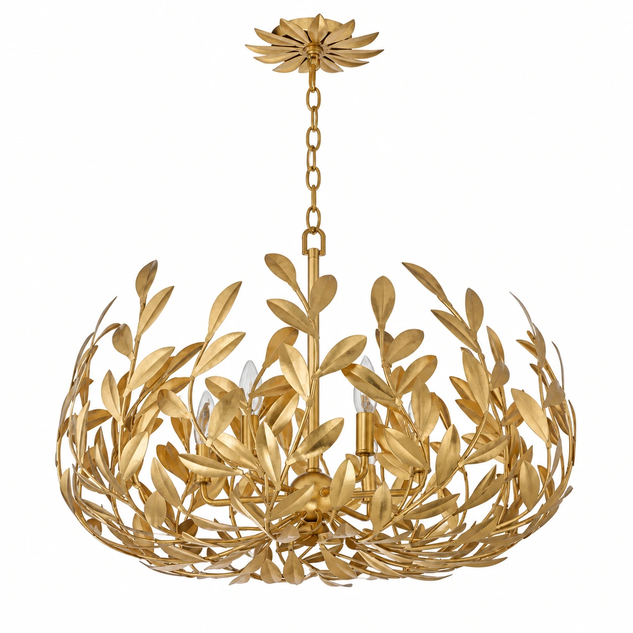Elise French Leaf-Wreath Iron Chandelier — Gold leaf-wreath chandelier product view