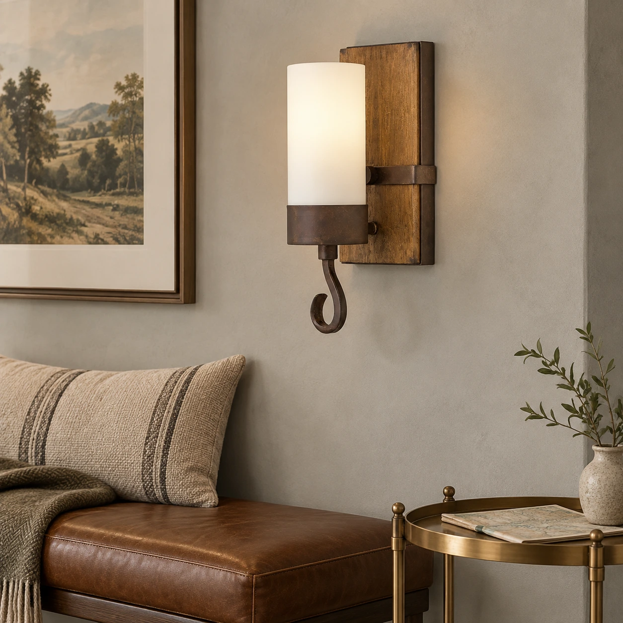 Carved wood wall sconce in a boutique hospitality setting