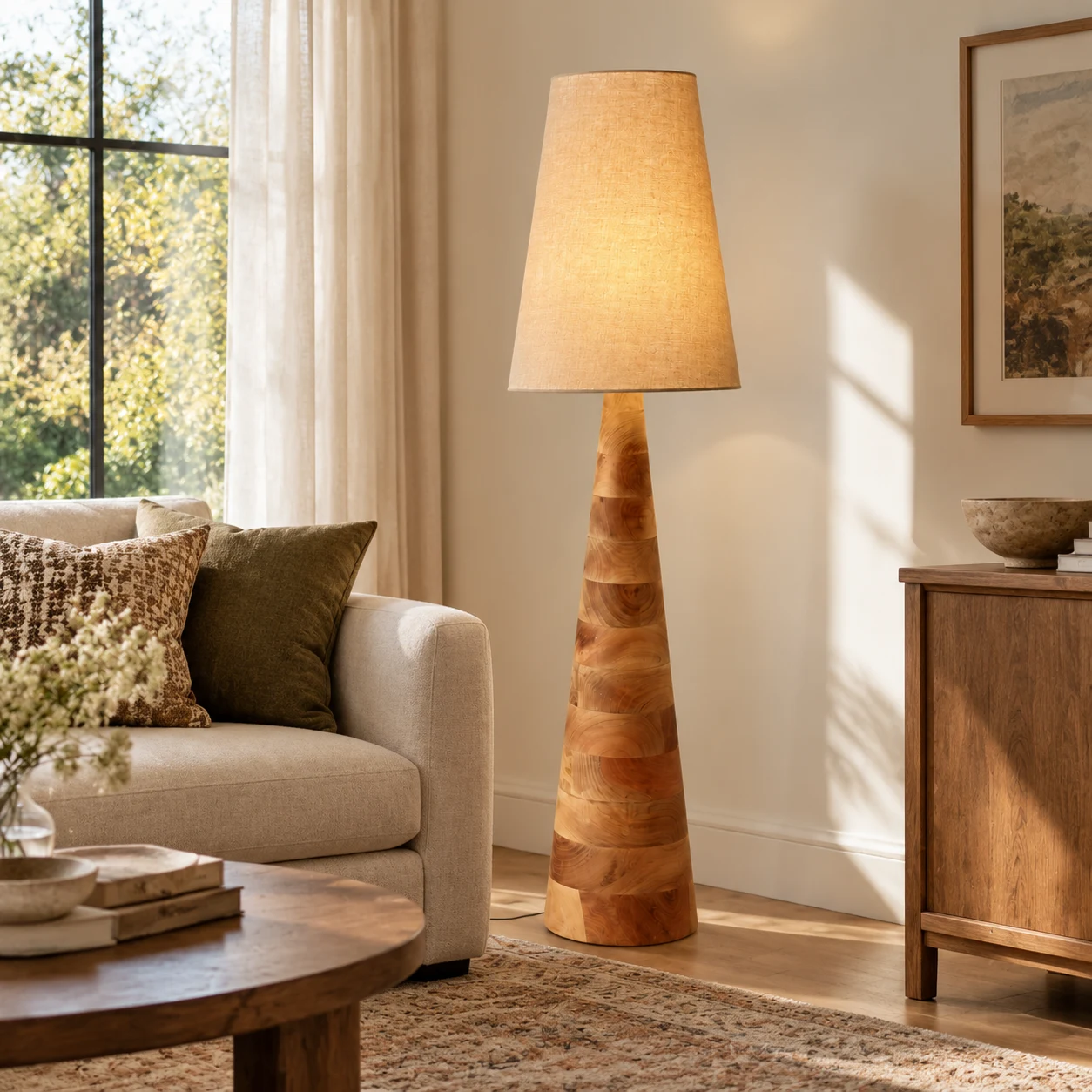 Elodie floor lamp beside a sofa