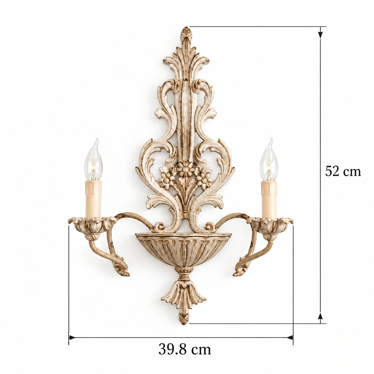Vintage Wood wall sconce dimensions: 52 cm high and 39.8 cm seller-listed diameter
