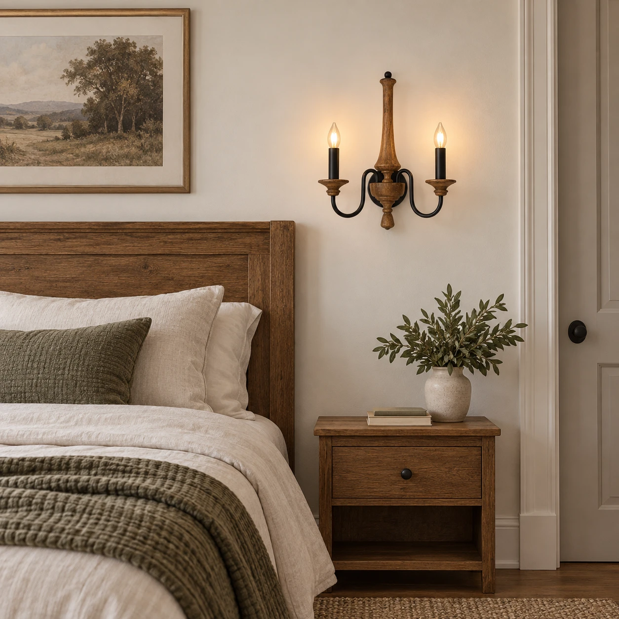 American vintage carved wood wall sconce product image BDK-085-02-scene-02