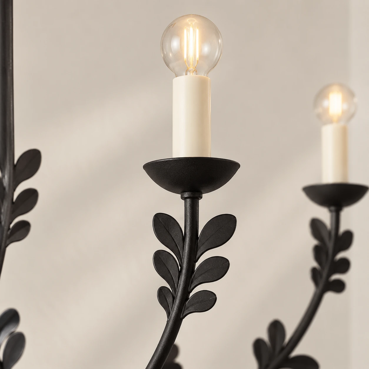 Mira Vintage Leaf-Branch Iron Chandelier — 09 detail black cup